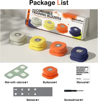MEWOOFUN Dog Button Record Talking Pet Communication Vocal Training Interactive Toy Bell Ringer With Pad and Sticker Easy To Use 3