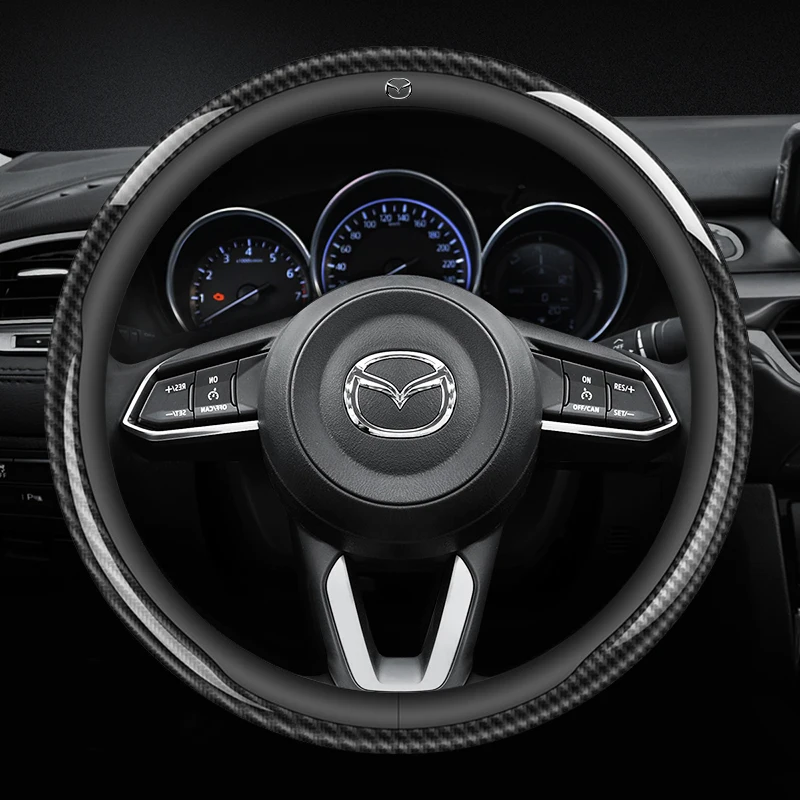Carbon fiber Leathe Car Steering Wheel Cover For Mazda 3 5 6 SKYACTIV Axela Atenza CX30 CX5 CX8 CX9 MX5 RX8 RX7 BT50 Accessories