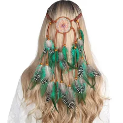 High quality Woman Bohemian Hippie Headband Dream Catcher Feather Headdress Fashion Peacock Feather Headbands Hair Accessories