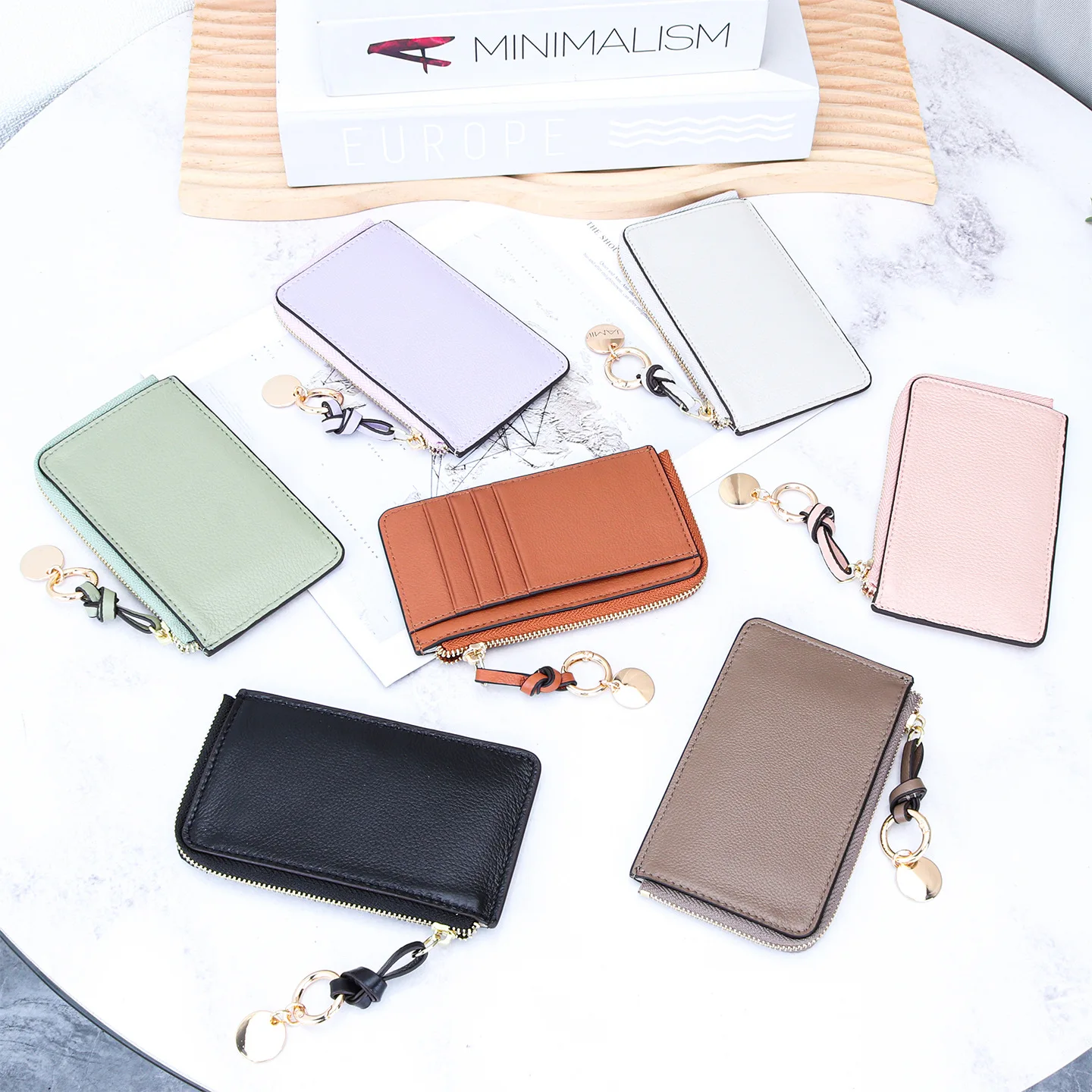 Genuine Leather Wallet Women Zipper Purse Brand Design Coin Purse ID Card Holder Fashion Cowhide Ladies Wallets Panelled Money