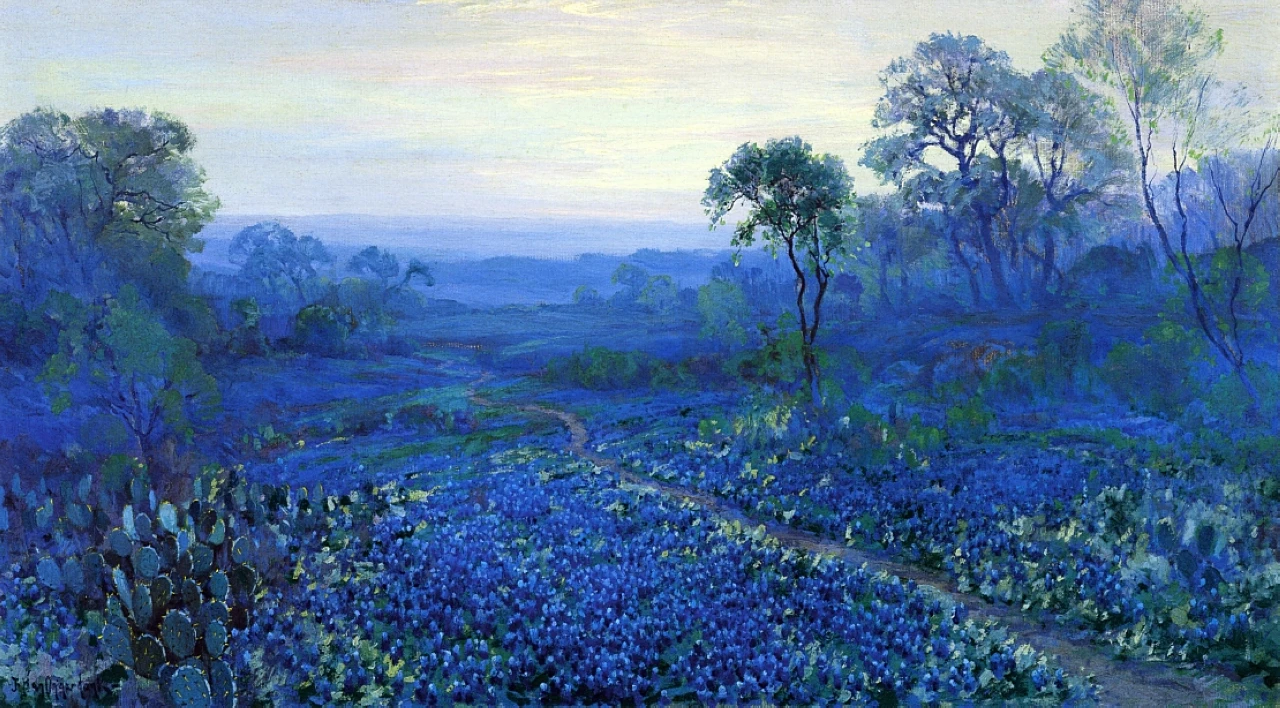 

100%Handmade Famous High Quality Oil Painting Reproduction on Linen Canvas,Bluebonnet Landscape with by Robert Julian Onderdonk