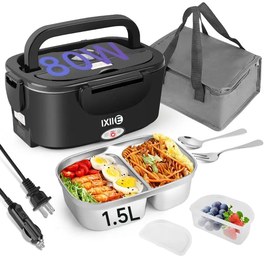

Lunch Box 80W for Adults, 1.5L Lunch Warmer with 2 Compartments for Truck Car Work, Fast Portable Heated Lunch Box Food Warmer H