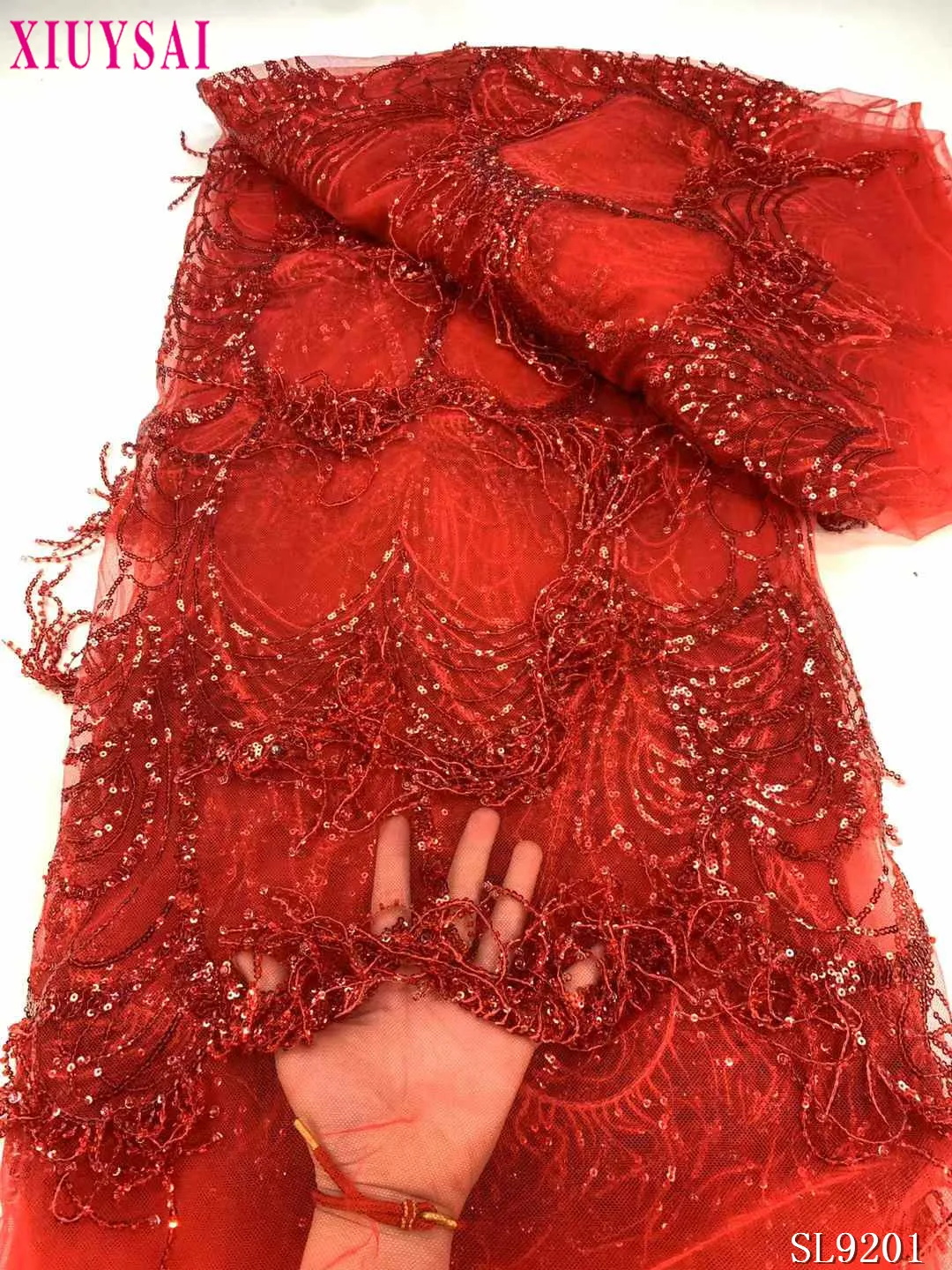 

Luxurious Nigerian Handmade Beaded Lace Fabric 2025 High Quality Sequins Beaded Embroidery African French Lace Fabric For Dress