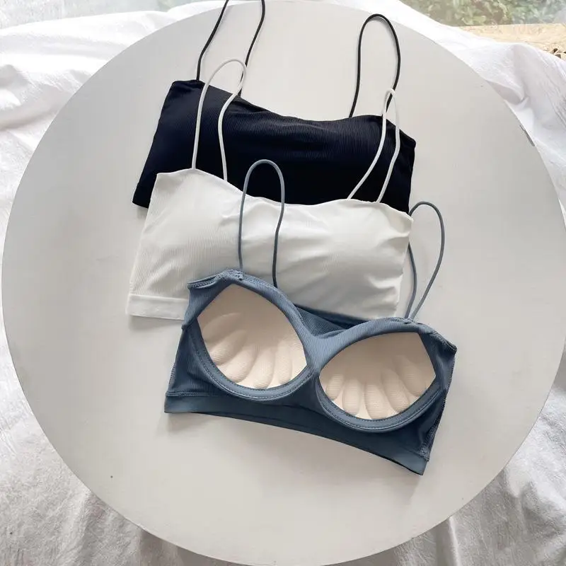 2023 Ice Silk Tube Top Women's Underwear Thin Summer Small Chest Appears Large Seamless Beautiful Back Strap Wrap Chest Anti-...