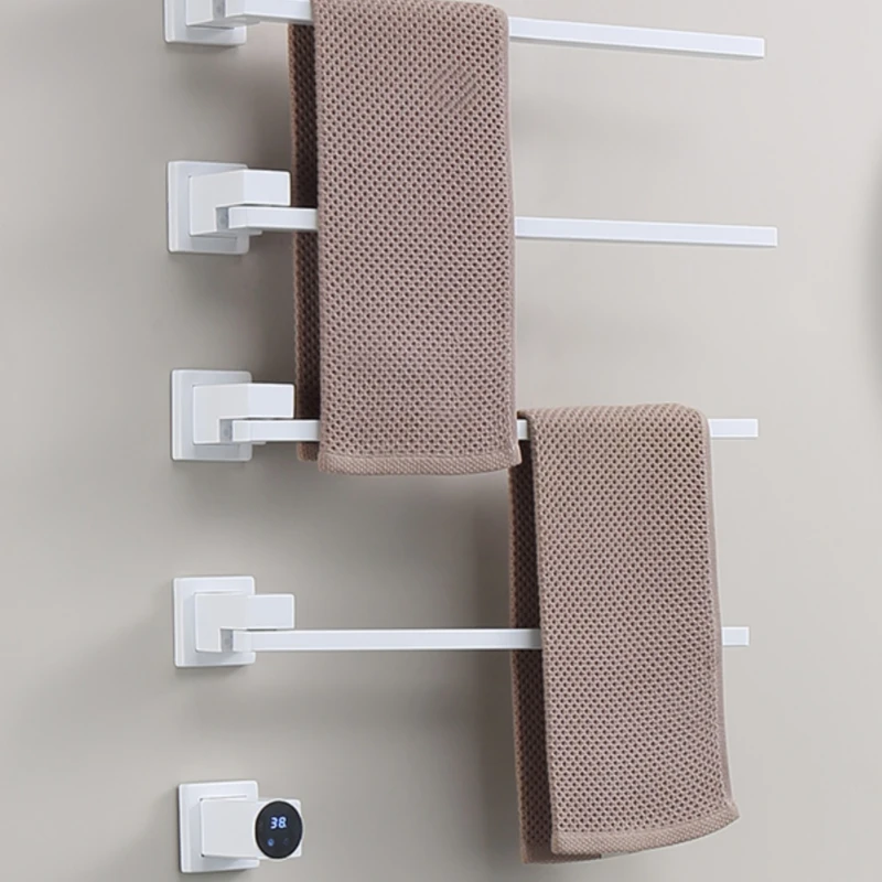 

White bathroom rotating electric towel rack square concealed into the wall hidden pre-embedded bath towel heating and drying