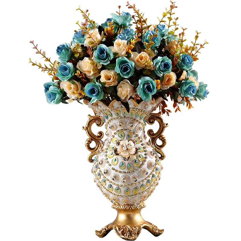 

European style vase ornaments, living room flower arrangements, dry flowers, retro creativity