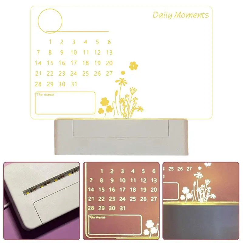 Acrylic Dry Erase Board Message Board Calendar For Desk Rewritable Table Desk Lamps With Pen For Bedroom Or Living Room