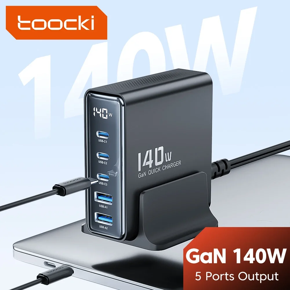 

Toocki GaN 140W USB Desktop Charger Quick Charge 4.0 Display Chargers For iPhone Samsung S23 Ultra MacBook Type C Phone Charger