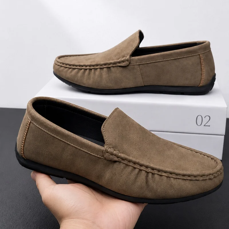 Hot Sale Flat Loafers Man Slip-on Shoes Fashion Casual Leather Shoes For Men Moccasins Comfortable Non-slip Men's Driving Shoes