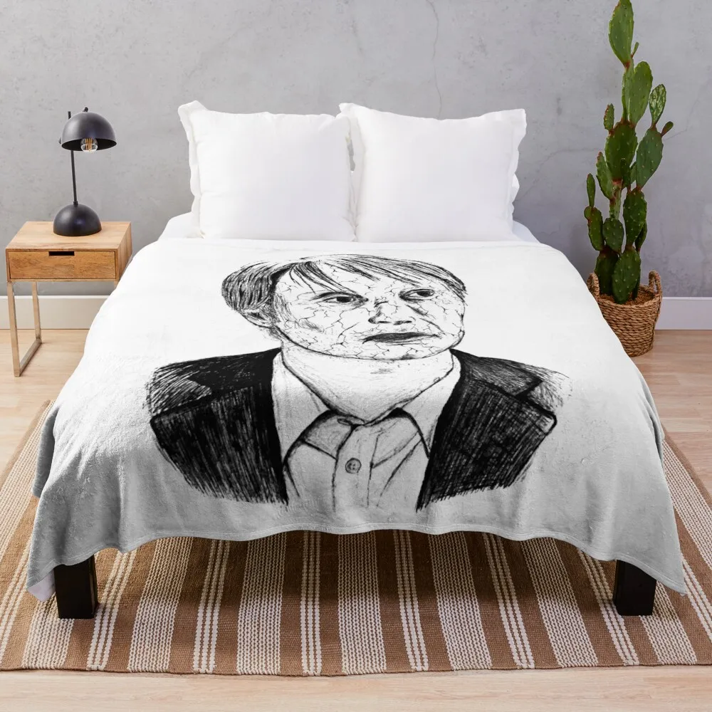 

Poor Mad Mikkelsen portrait drawing by pen Throw Blanket Sleeping Bag Sofa Kid'S Flannel Fabric Blankets