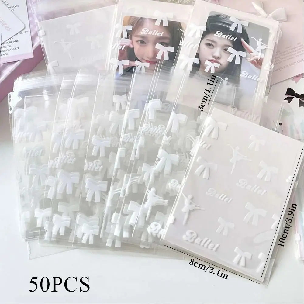 50pcs Disposable Self-Sealing Idol Card Sleeves Sweet Cartoon Ballet Bow Package Photo Postcards Card Cover Star Card Packing