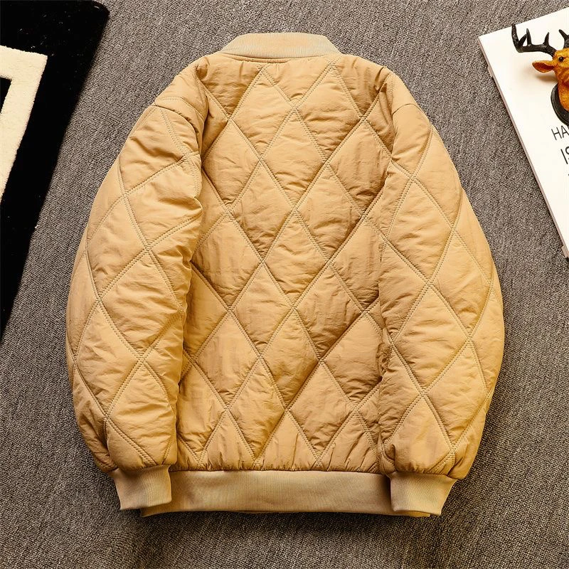 

Men's Winter Thiened Diamond Pattern Baseball Retro Cotton Jaet Loose Casual Versatile Warm Coat Nylon Faionable...