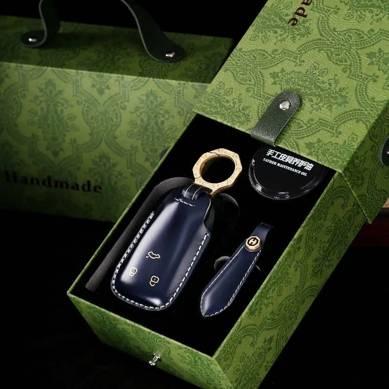 Handmade High-End Personality Genuine Leather Key Case Cover Protective Shell Bag Keychain For Audi A4L Car Accessories