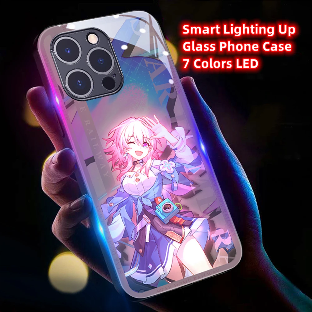 

Чехол для телефона Star Rail Role Smart LED Light Glow из закаленного стекла для iPhone Air 17 16 E 15 14 13 12 11 Pro Max Plus X XS XR SE Mini