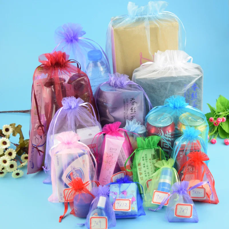 100PCS Drawable Party Supply Christmas Favor Jewelry Packing Pouches Drawstring Pocket Organza Gauze Sachet Gift Bags