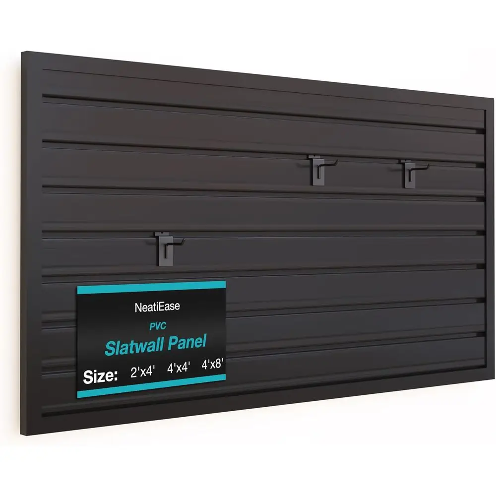

Slatwall Panel Wall Storage Systems, 2 x 4ft Slat Wall Paneling Garage Wall Organizer, Heavy Duty Wall Mounted PVC Wall Rack (Bl