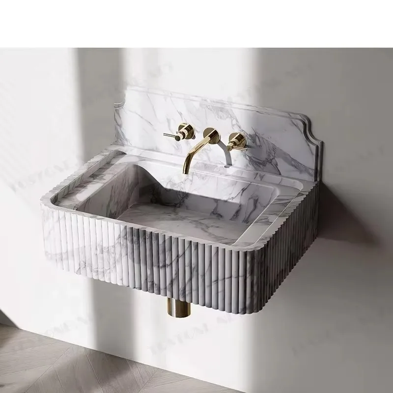

Modern Luxury Marble Solid Basin Wall Mounted Bathroom Washbasin