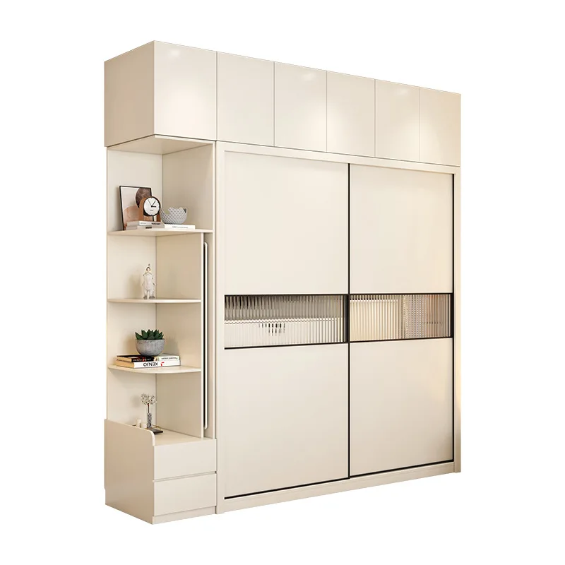 Solid wood granular board sliding door wardrobe household bedroom master bedroom sliding door storage wardrobe