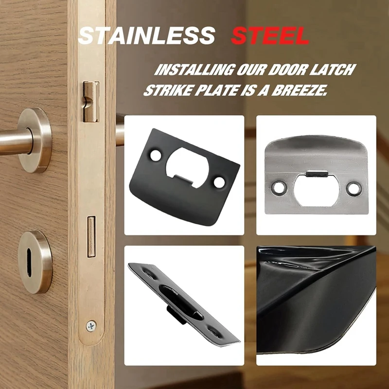 12 PCS Door Strike Plate, Black Deadbolt Strike Plate, Stainless Steel Deadbolt Covers Door Reinforcement Kit