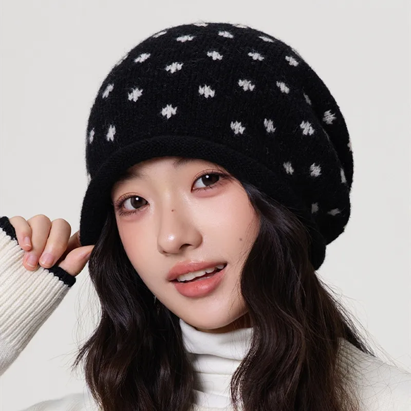 Women Snowflake Cuffed Cold-Proof Slouchy Beanie Winter Warm Knit Pullover Beanie for Women Warm Winter Hat