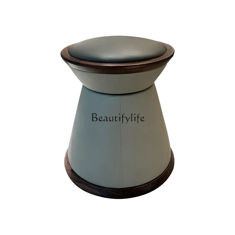 

Ebony solid wood leather round stool modern simple living room bedroom casual makeup stool