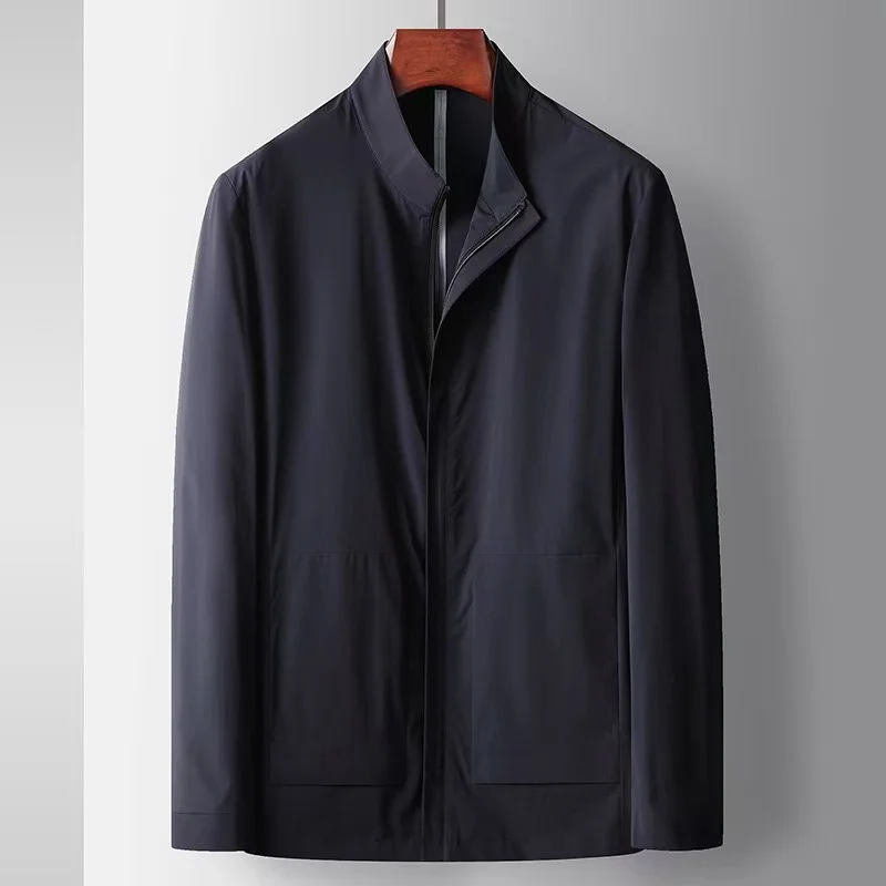 

026 Новая мужская куртка с воротником-стойкой и бесшовной прорезиненной отделкой, легкая деловая повседневная тонкая куртка класса люкс