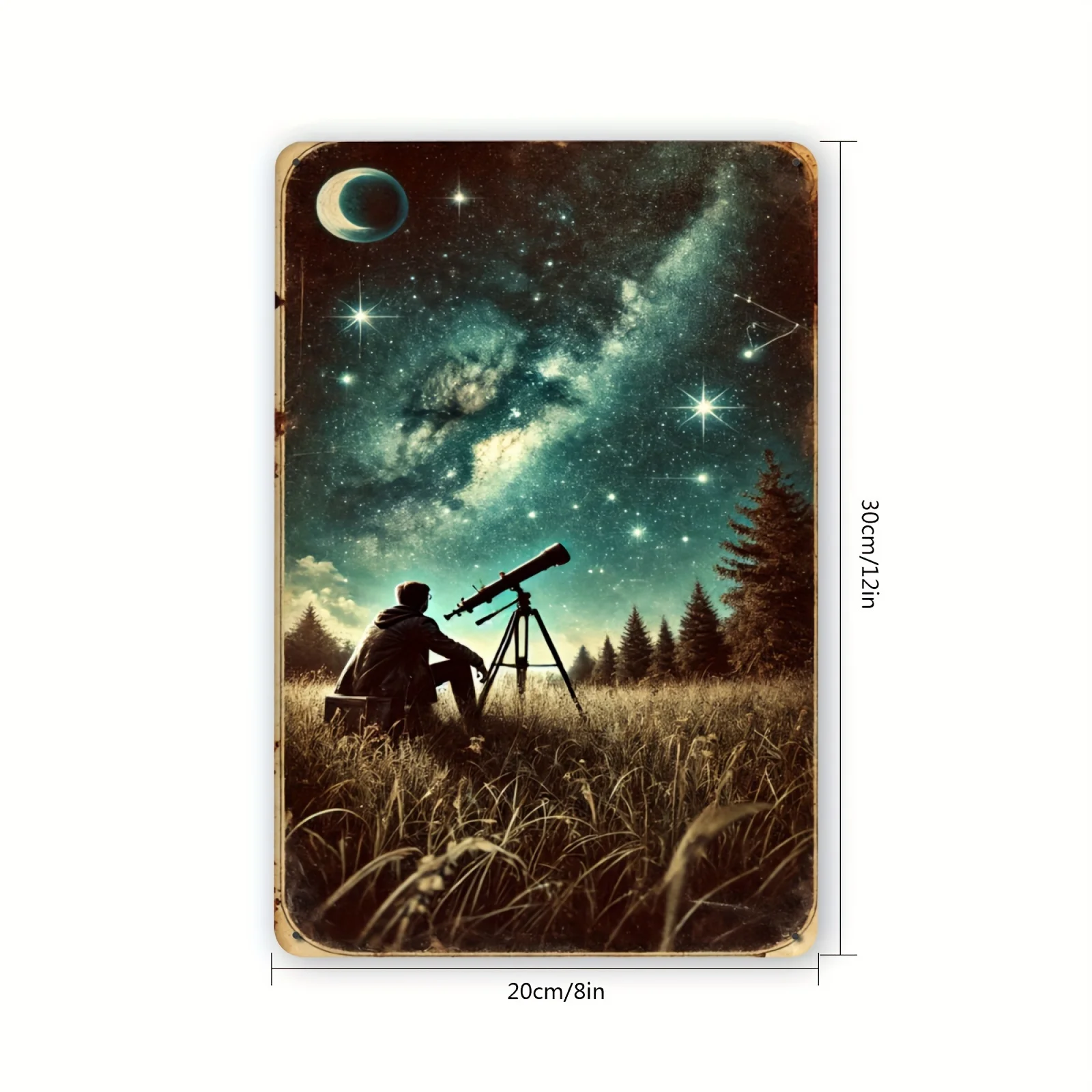 1PC American Lonely Starry Nights Vintage Metal Wall Decor - 8X12 Inch Tintype Oil Painting for Home and Office Decoration