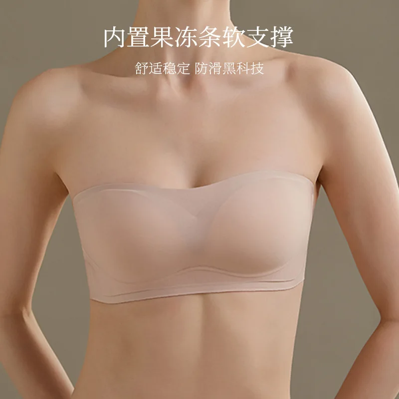 Non-slip strapless 3D Jelly Soft Support Bra Half cup push-up top bra No slip top bra