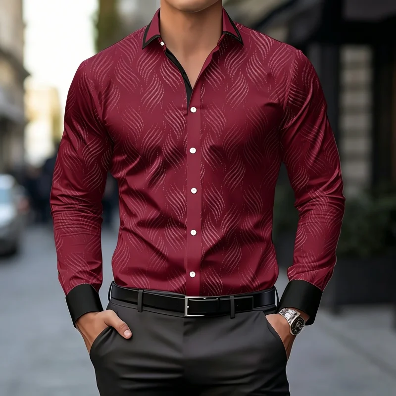 Men's shirt slim fit collar long sleeved shirt fashionable design contrasting collar cuffs business wedding banquet men's shirt
