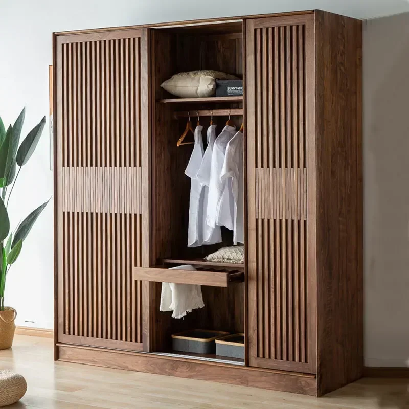 North American black walnut light luxury all solid wood sliding door storage cabinet Japanese modern simple pure log sliding