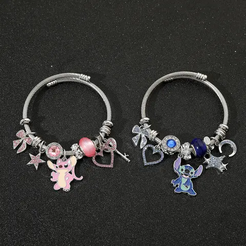 Disney-Lilo & Stitch Angel Charm Bracelets for Women and Girls, Lovely Accessories for Fans, Birthday and Christmas Gifts