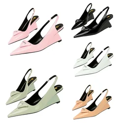 Moda damska 6,5 cm Wysokie obcasy Skóra lakierowana Slingback Party Pumps Lady Outside Designer Shoes Nude Pink Wedges Strange Heels