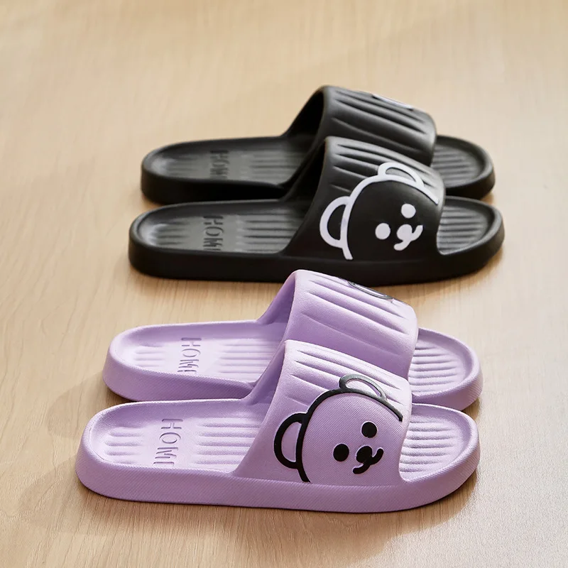New Women's Slippers Indoor Soft Sole Cartoon Bear Slides Bathroom EVA Outdoor Couples Summer Beach Flip Flops Shoes Shower