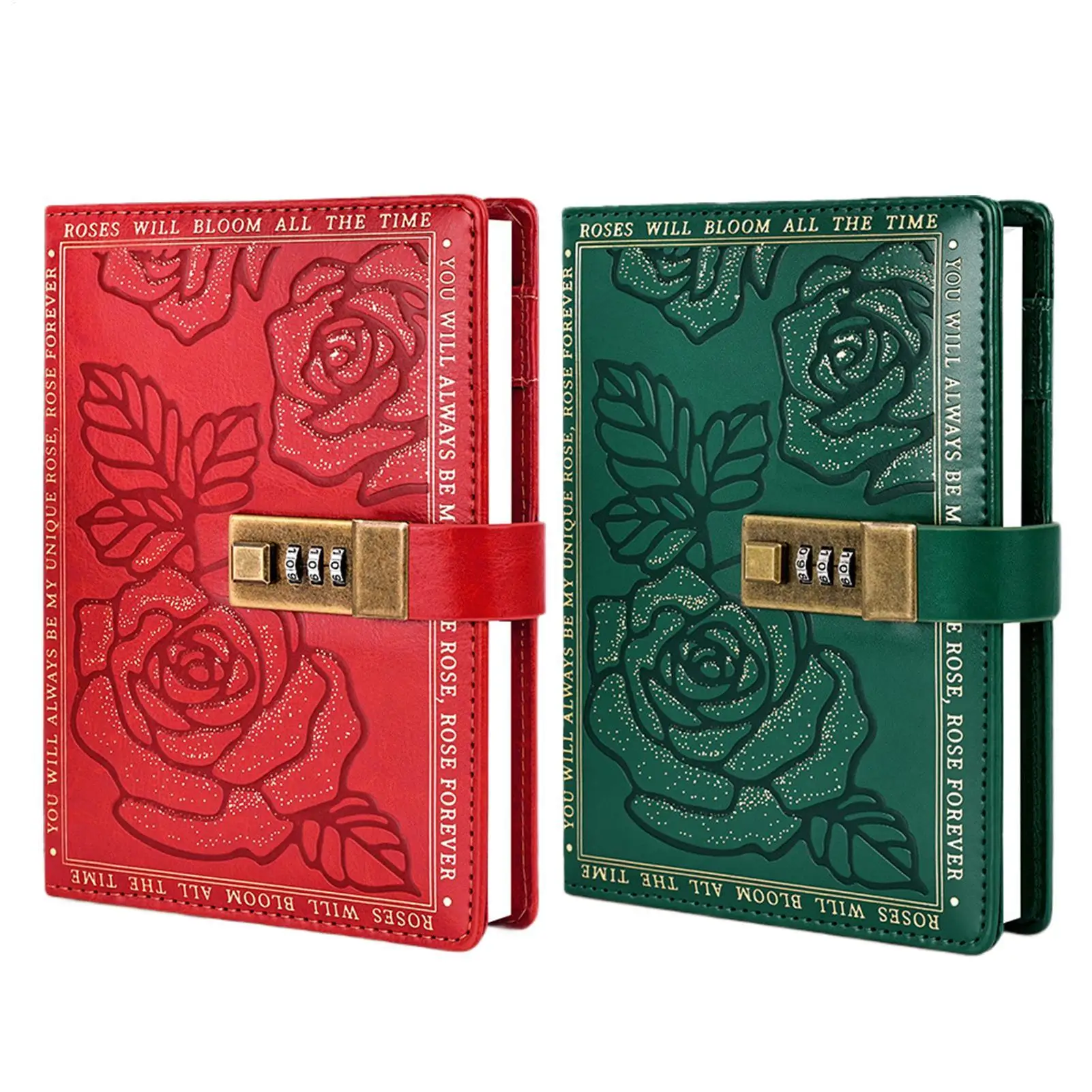 Diario con codice di blocco Copertina in pelle PU Diario con serratura Fiori e foglie Piante Etichetta Libro Blocco Diario di memoria Manuale