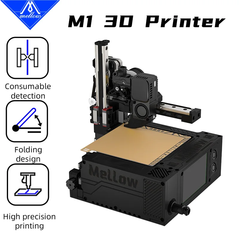 Pre-sale Mellow Portable M1 Foldable 3D Printer (Beta Version): CNC Metal Frame, Compact Design, 100x100x100mm Build Volume