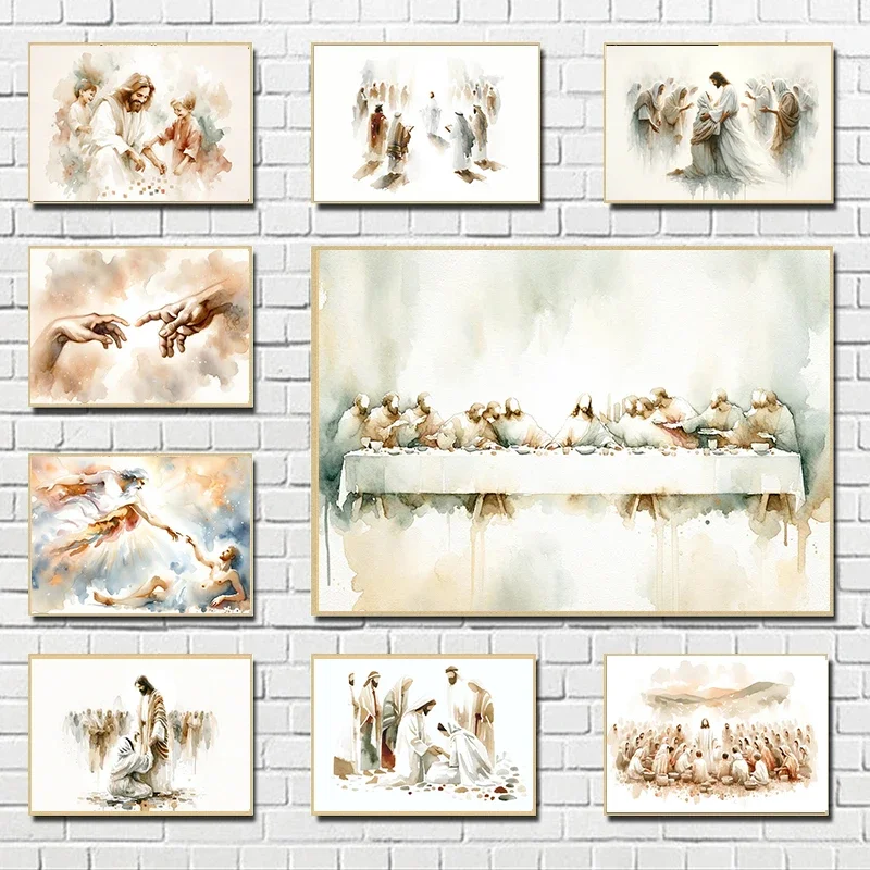 Jesus with Children Bible Christian Last Supper Holy Poster Canvas Printing Decor Living Room Bedroom Wall Art Home Decor Gif