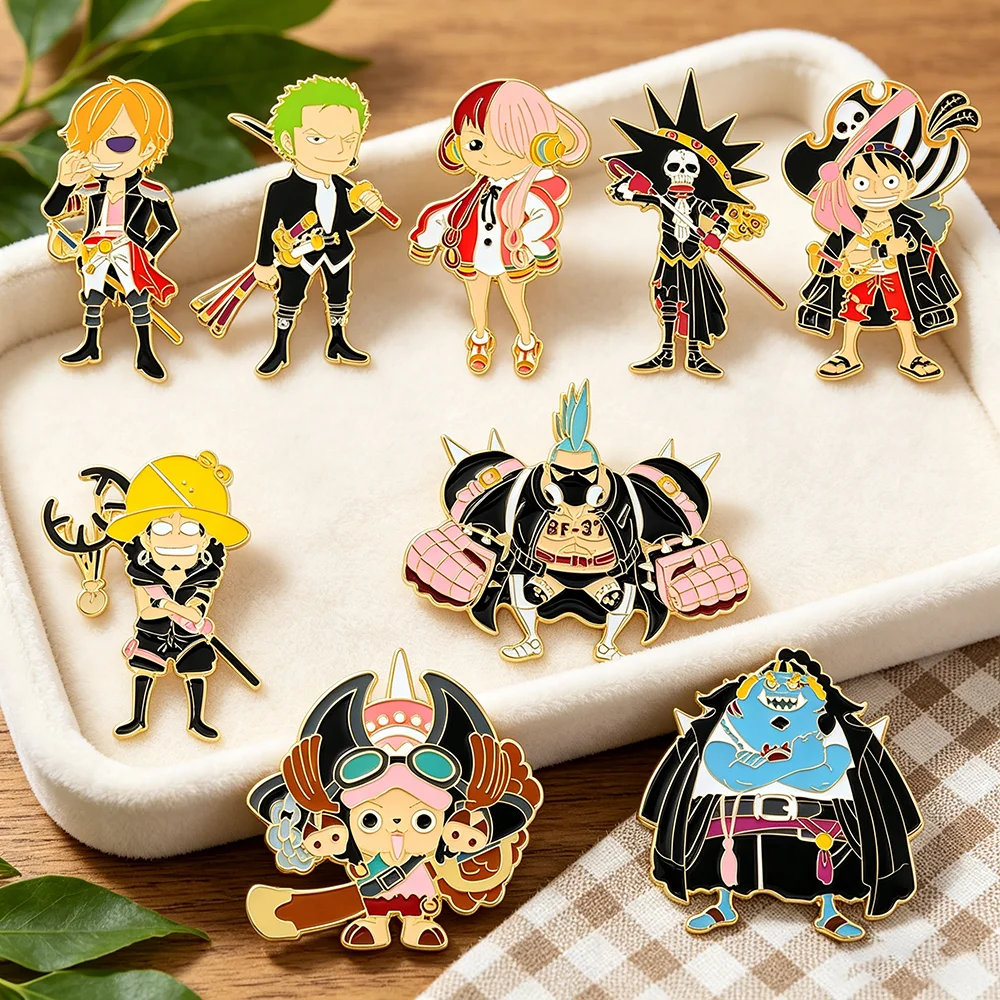 Anime Inspired Pirate Crew Enamel Pins Cute Character Lapel Brooches, Collectible Hard Enamel Badges for Backpack Fans Gift
