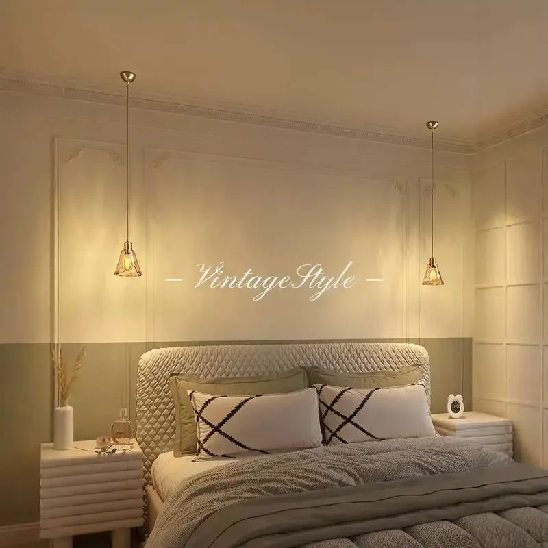 

Потолочный подвесной светильник, классический янтарный прикроватный медный настенный светильник для спальни, ретро внутреннее освещение, украшение дома, стеклянный абажур E27