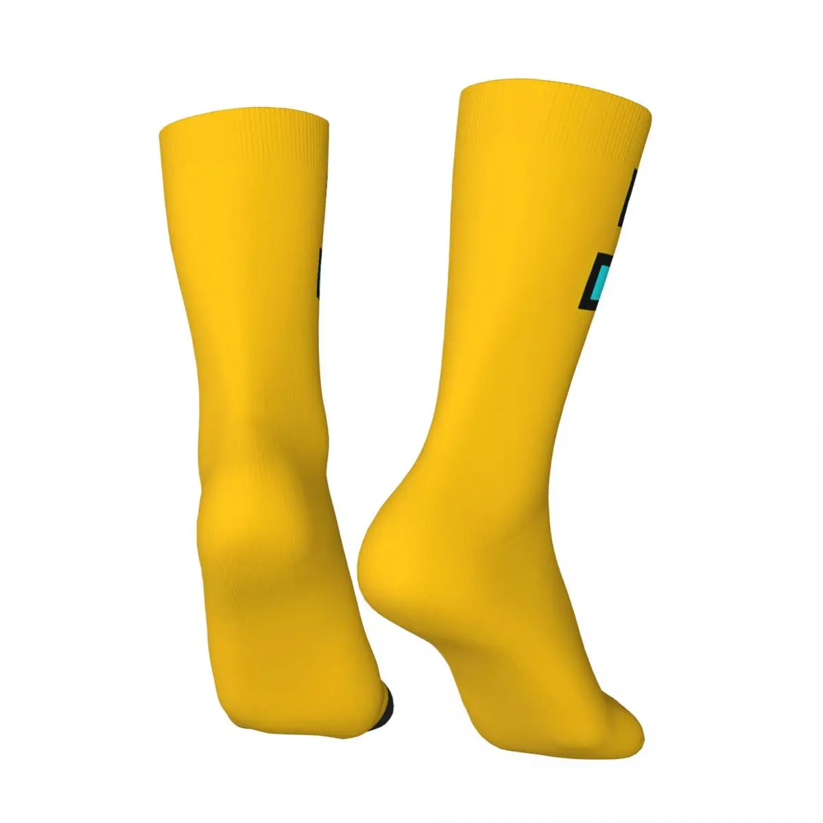 Funny Happy Men\'s compression Socks Yellow Geometry Vintage Harajuku Geometry Dash Game Hip Hop Novelty Casual Crew Crazy Sock