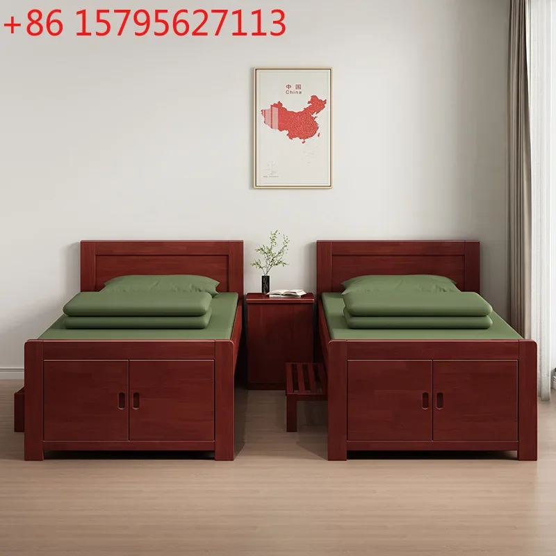 Solid wood rubber wood single bed Multifunctional storage bed School training base General engineering camp Standard bed