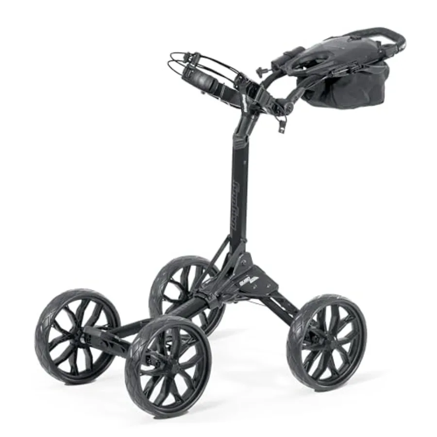 

Тележка для гольфа Bag Boy Quad Pro Push Cart черная/серебристо-серая с прочной поликарбонатной конструкцией и повышенной грузоподъемностью