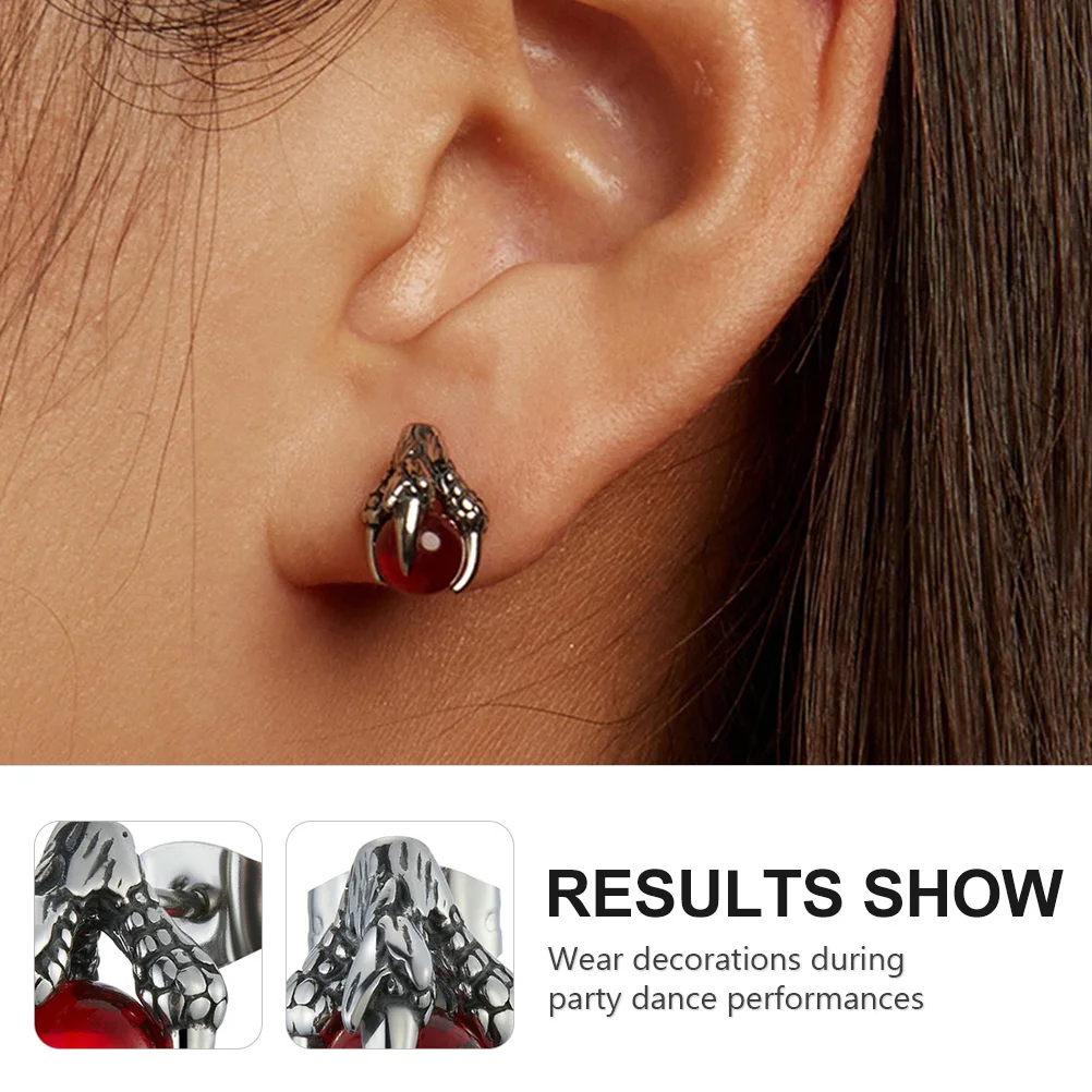 

1Pair Dragon Claw Ear Ornament Shiny Glass Bead Stainless Steel Fashion Accessory for Women Unique Birthday Festival Gift