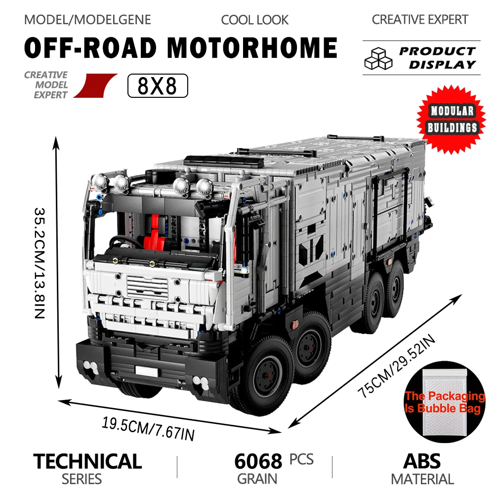 

High-Tech 8x8 Off-Road Luxury Expedition RV Building Block Camper Bricks Difficult Assembly Model Set Collectible Toy Gift Decor