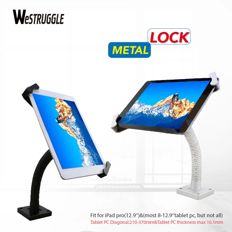 Tablet Security Gooseneck Tabletop Wall Mount holder for 7-13 Anti-theft bracket stand with lock& keys