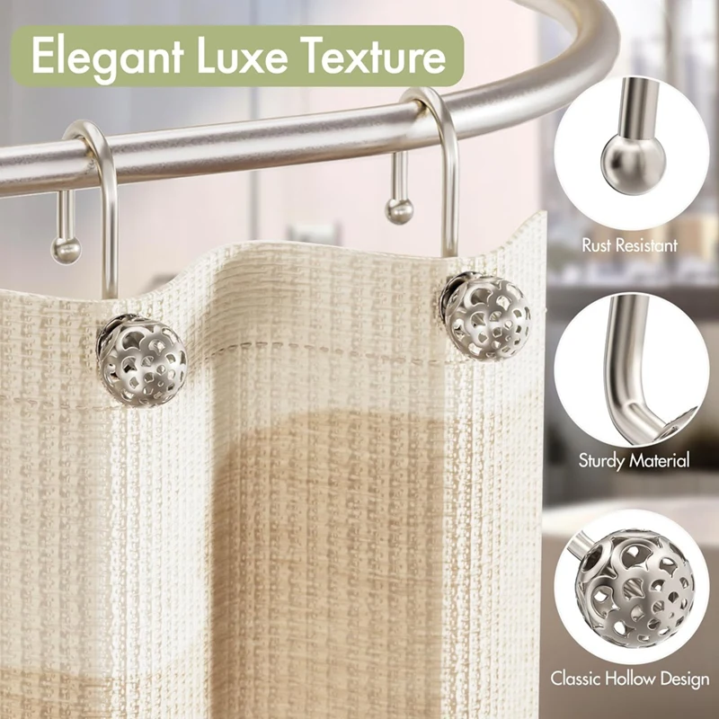 Hot 12Pcs Shower Curtain Hooks,Metal Decorative Shower Curtain Hooks Rust Proof,Nickel Shower Hooks For Shower Curtain Liner