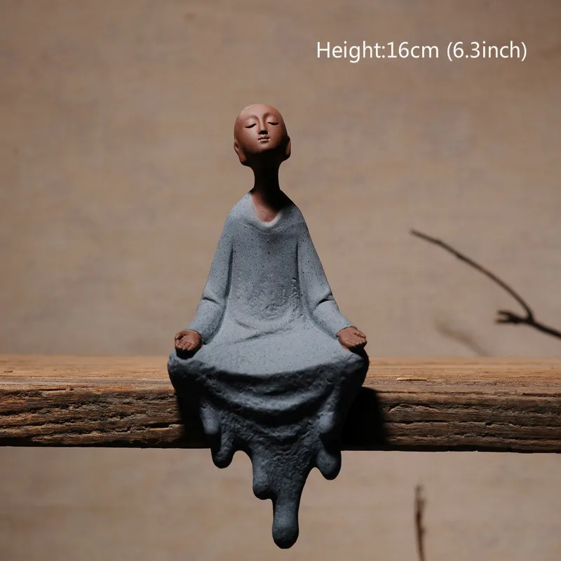 Purple Clay monk buddha sitting statues  zen creative ornaments home decoration monk gift  figurines tabletop handcrafts