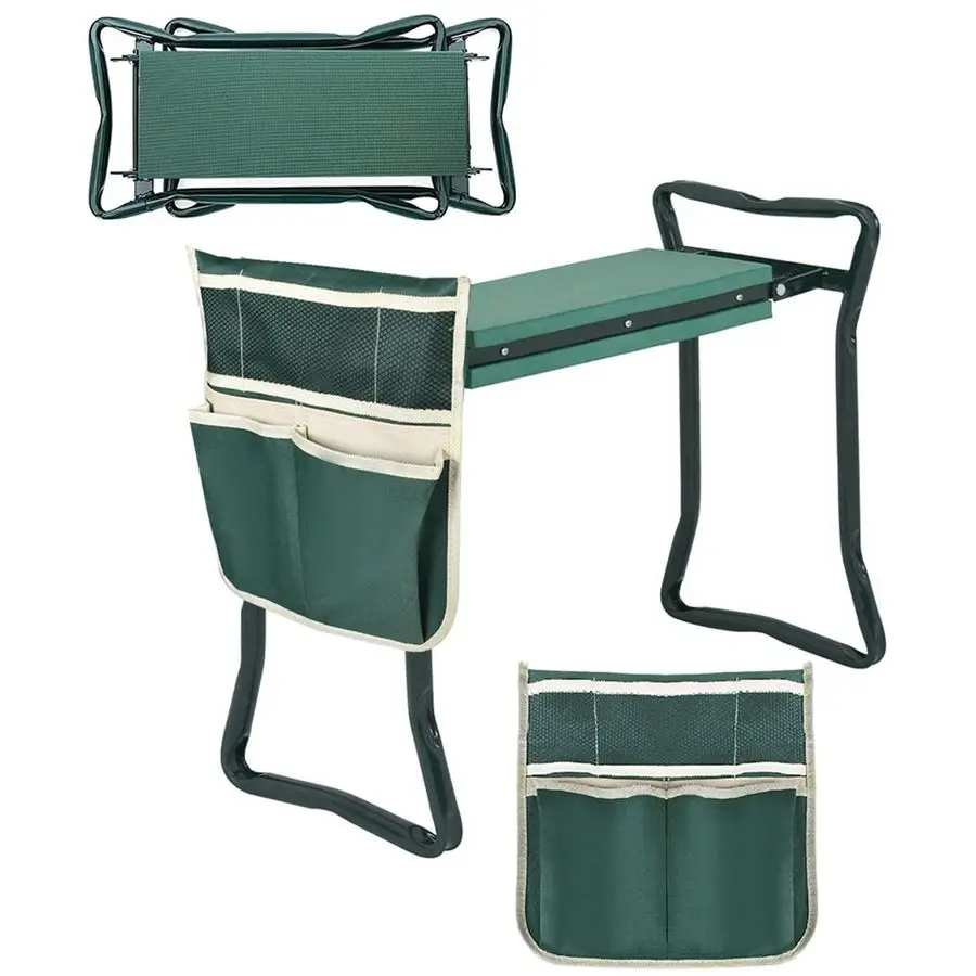 

Garden Kneeler and Seat Heavy Duty Gardening Bench Soft Cushion Seat with Tool Pouch and Kneeling Pad