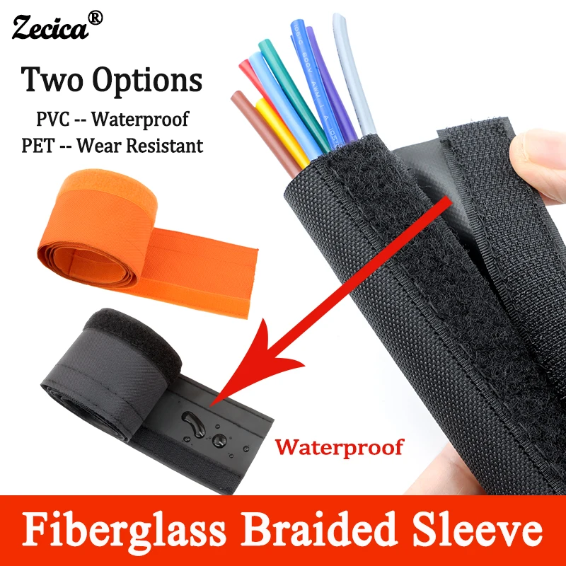 Self Adhesive PET Cable Sleeve Diameter 16mm - 100mm Hook Loop PVC Waterproof Wire Harness Management Line Wrap Organizer