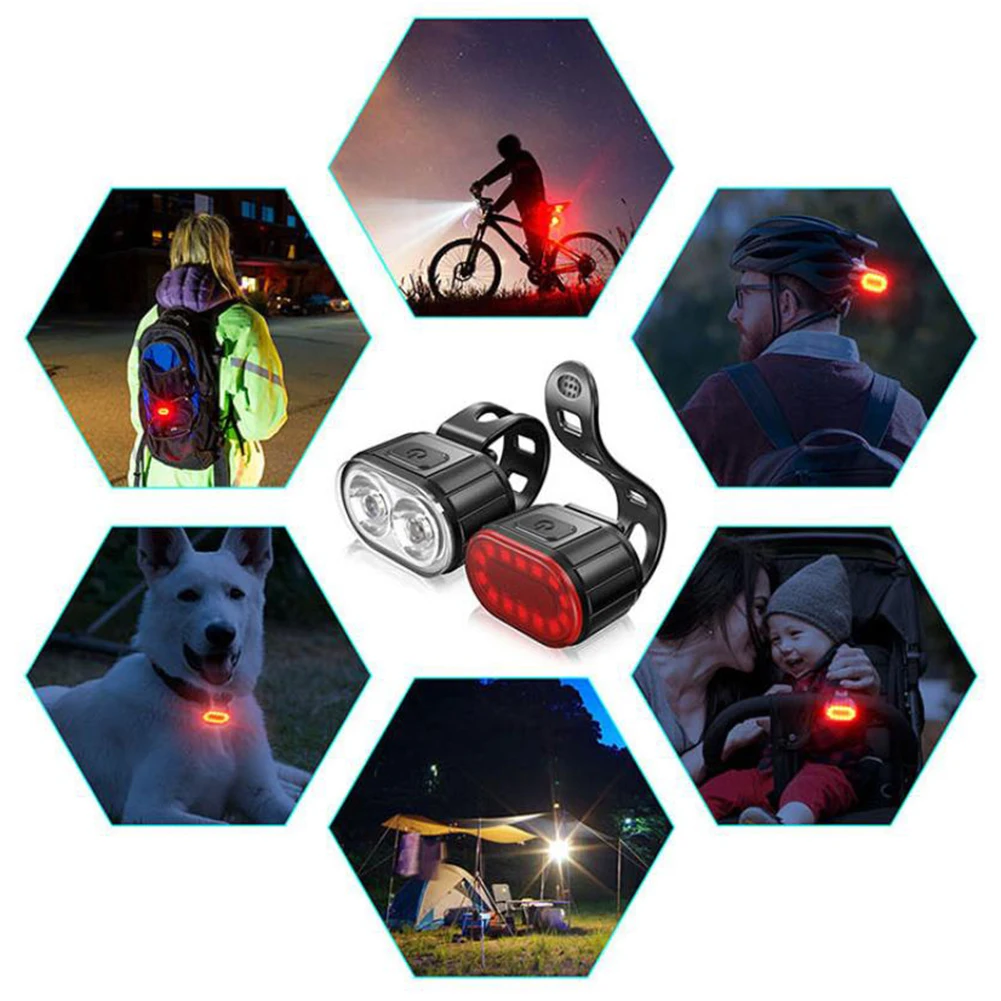 Bike Lights Front Rear Cycling Lighting USB Rechargeable Bicycle Flashlight Lamp Set Mountain Bike Headlight Taillight Bike Lamp