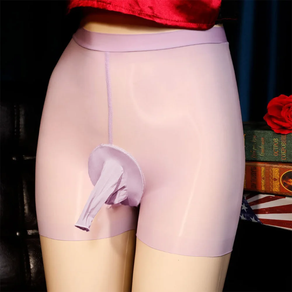 Men Oil Shiny See-Through Underwear Glossy Shorts Underpants Open/ Close JJ Penis Sheath Sissy Bugle Pouch Pantiess